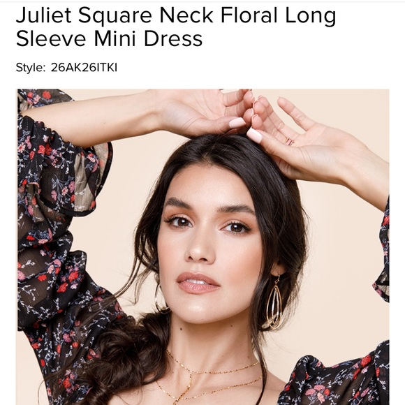 NWT Francesca's Juliet Square Neck Floral Long Sleeve Mini Dress - Picture 3 of 9